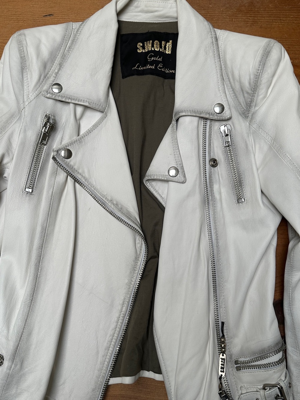 Limited Edition S.W.O.R.D White Leather Moto Jacket - Women's Classic Biker